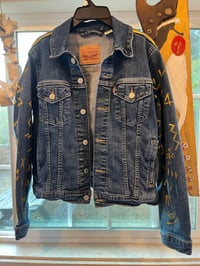 Image 12 of In honor of Marija Gimbutas -Handpainted Outsider Art Blue Jean Jacket 