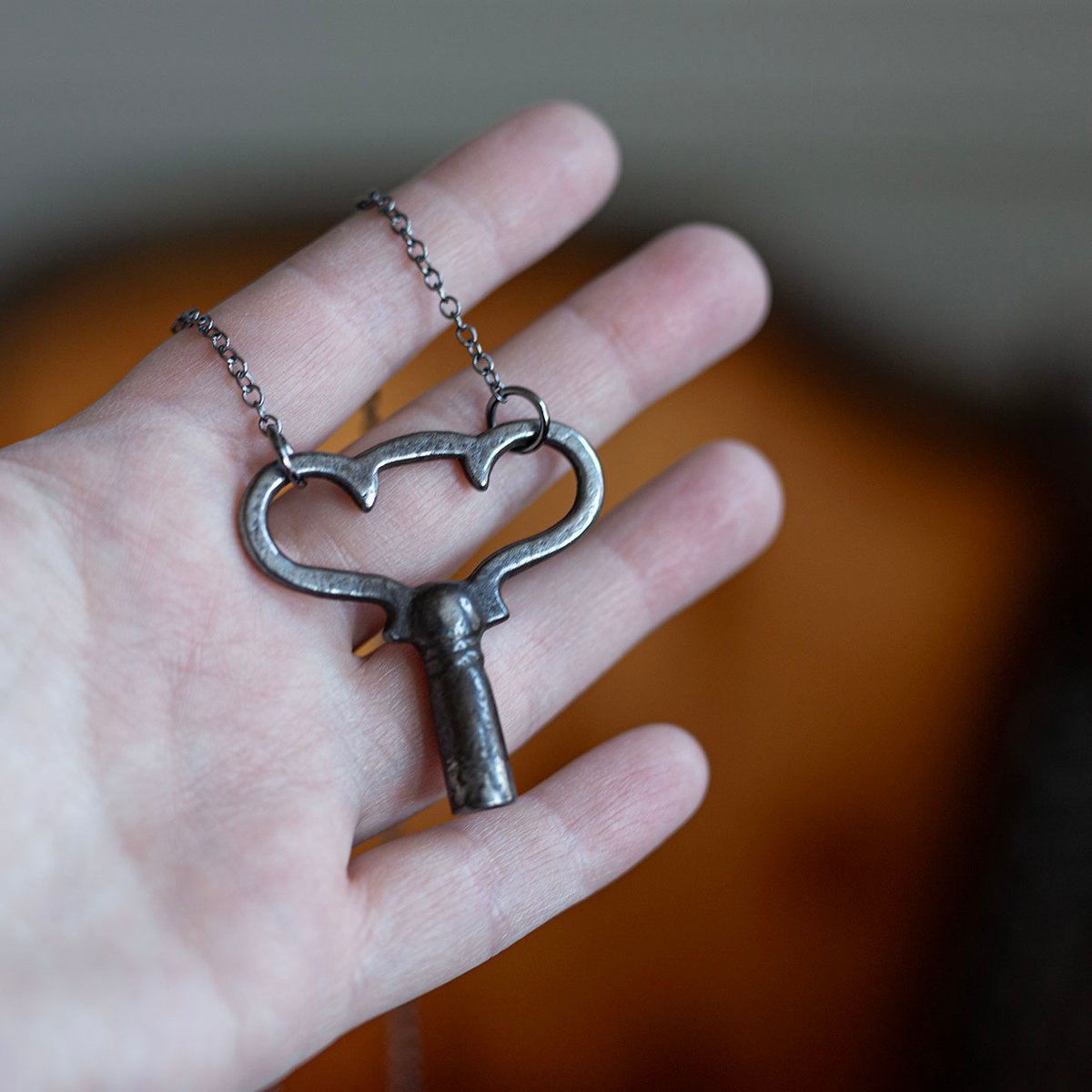 Iron clock key necklace