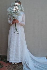 Image 1 of Vintage 60s wedding dress with long sleeves train
