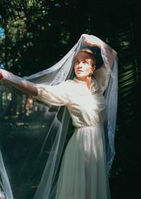 Image 1 of Pretty 1950s ivory lace midi dress with bertha collar
