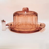 Image 3 of Plateau et cloche vintage Art Déco en verre rose rosaline - Gâteau ou fromage