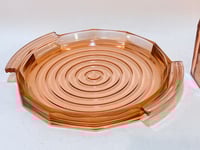Image 8 of Plateau et cloche vintage Art Déco en verre rose rosaline - Gâteau ou fromage