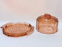 Image 2 of Plateau et cloche vintage Art Déco en verre rose rosaline - Gâteau ou fromage