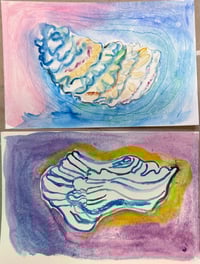 Image 3 of 2 Small Beachy Shell Watercolor Paintings 