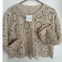 Image 1 of Knit Crochet Cardigan - Geometric Hollow Weave