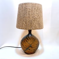 Image 2 of Grande lampe en céramique grès signé Alain Blanchard vintage 1970 abat-jour corde