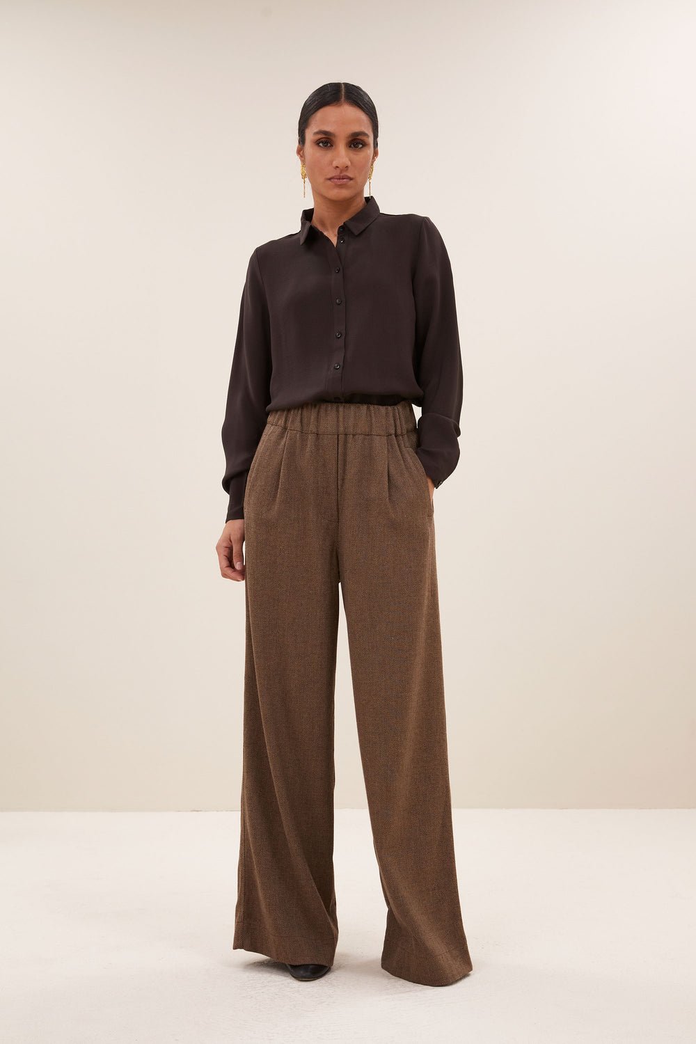 Image of 2-Pantalones benji tweed pants | latte