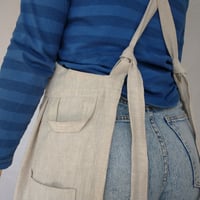 Image 6 of Pleated Linen Apron for Artists with Cross Back Straps and 3 pockets. No25:2