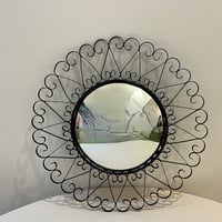 Image 1 of Miroir soleil rond oeil de sorcière en fer forgé noir  Années 50 - 60