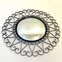 Image 2 of Miroir soleil rond oeil de sorcière en fer forgé noir  Années 50 - 60