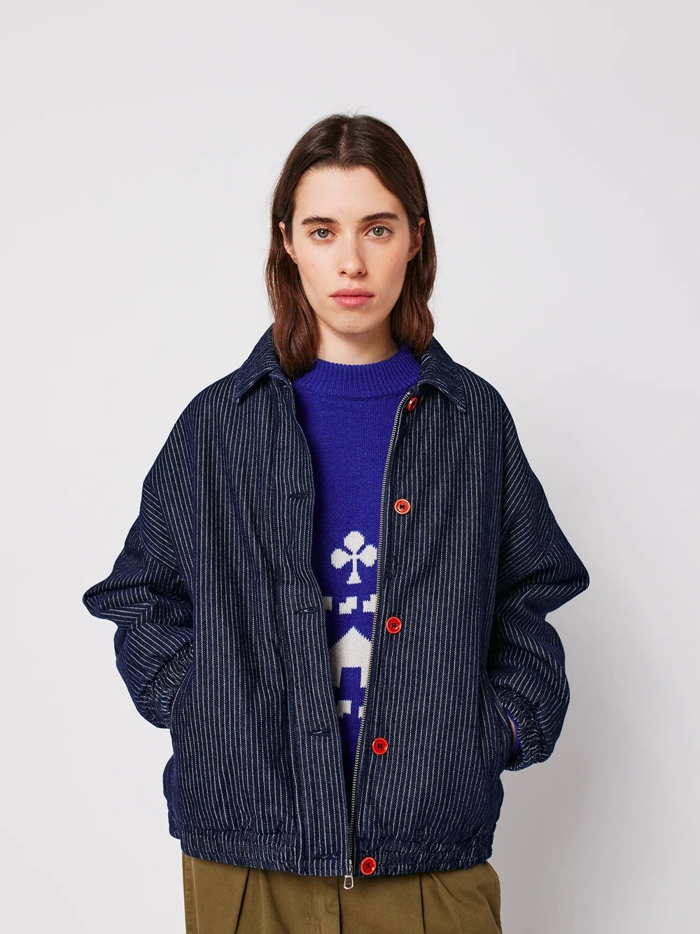 Image of 4-Chaqueta vaquera bomber a rayas