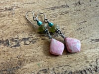 Image 3 of Sterling, Thulite, Czech, Turquoise earrings. n10