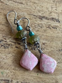 Image 2 of Sterling, Thulite, Czech, Turquoise earrings. n10