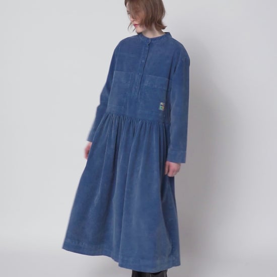 Image of 3-Vestido pana azul blue corduroy dress