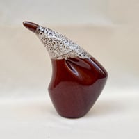 Image 2 of Bouteille à liqueur - carafe en grès flammé marron & blanc céramique de Vallauris vintage