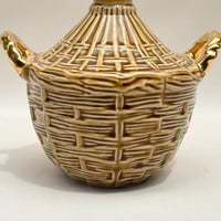 Image 2 of Bouteille vintage en céramique avec anse décor osier tressé  Calvados Liqueur 1960