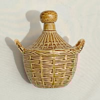 Image 3 of Bouteille vintage en céramique avec anse décor osier tressé  Calvados Liqueur 1960