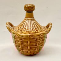 Image 1 of Bouteille vintage en céramique avec anse décor osier tressé Calvados Liqueur 1960
