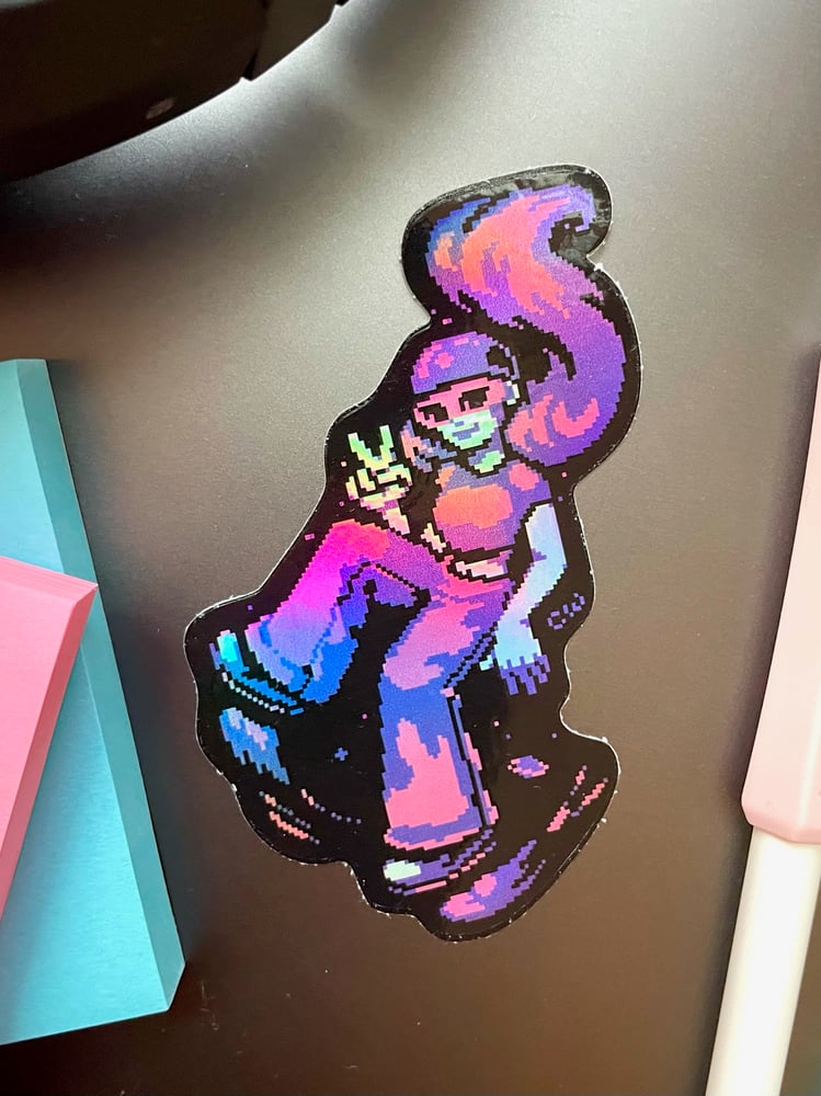 Image of Holographic Pixel Art Sticker - Cosmic Skater Girl