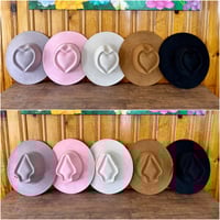 Image 1 of Heart and Arrow Shaped Blank Vegan Suede Flat Brim Hats 