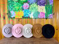 Image 3 of Heart and Arrow Shaped Blank Vegan Suede Flat Brim Hats 