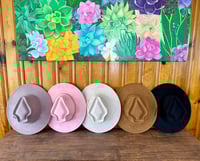 Image 2 of Heart and Arrow Shaped Blank Vegan Suede Flat Brim Hats 
