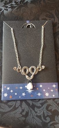 🐍 Silver Alloy Twin Snake Necklace with White Howlite Drop Pendant 🐍