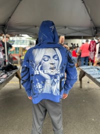 Image 4 of Beyonce Balenciaga NY art dept custom screen print brown/white bleached sweatshirt