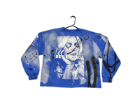 Image 2 of Beyonce Balenciaga NY art dept custom screen print blue/white bleached sweatshirt