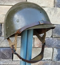 Image 17 of WWII M2 Dbale 509th PIB Front Seam Helmet & Paratrooper liner. Netting. 
