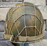 Image 10 of WWII M2 Dbale 509th PIB Front Seam Helmet & Paratrooper liner. Netting. 