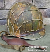 Image 12 of WWII M2 Dbale 509th PIB Front Seam Helmet & Paratrooper liner. Netting. 