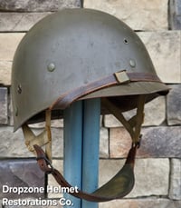 Image 11 of WWII M2 101st Airborne Helmet 502nd PIR NCO D-bale Front Seam & Paratrooper liner. 1st Aid Kit.