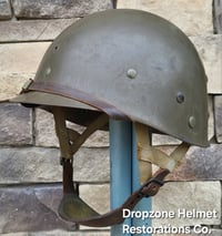 Image 13 of WWII M2 101st Airborne Helmet 502nd PIR NCO D-bale Front Seam & Paratrooper liner. 1st Aid Kit.