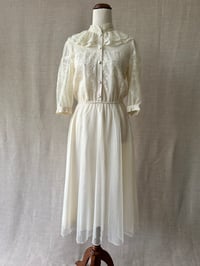 Image 3 of Pretty 1950s ivory lace midi dress with bertha collar