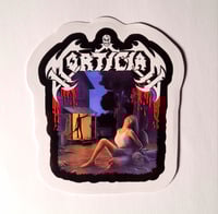 Image 1 of Mortician Chainsaw Dismemberment Band Logo Glossy Finish LAMINATED Vinyl Sticker