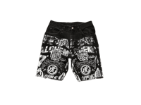 Image 1 of 505 levi's art dept custom screen print black/white black denim jeans cut off shorts sz. 34