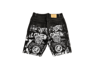 Image 2 of 505 levi's art dept custom screen print black/white black denim jeans cut off shorts sz. 34