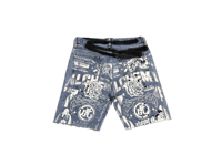 Image 1 of Copy of 505 levi's art dept custom screen print blue/white blue denim jeans cut off shorts
