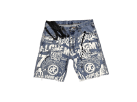 Image 2 of Copy of 505 levi's art dept custom screen print light blue/white denim jeans cut off shorts