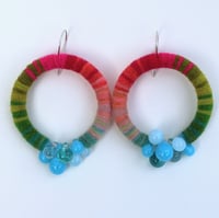 Image 3 of Felt Hoop earrings with glass bubbles (watermelon sky)
