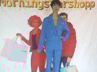 Image 1 of Womens blue blazer pants suit with gold buttons on blazer, size Large one left.