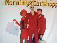 Image 1 of Womens Red blazer pants suit gold buttons on front of blazer size small One left.