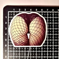 Image 2 of Gorgeous Round Booty In Fishnet Stockings & Lace Thong Glossy Finish Die Cut Paper Sticker