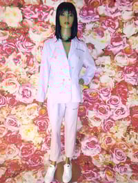 Image 2 of Womens purple blazer pants suit gold buttons on blazer size Extra Large one left.