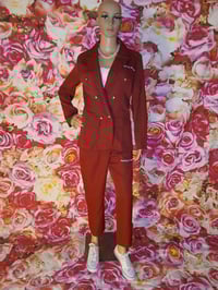 Image 2 of Womens Red blazer pants suit gold buttons on front of blazer size small One left.