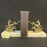 Image 1 of Deux serre-livres Art Déco Gazelles en marbre et métal bronze 1930s