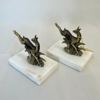 Image 4 of Deux serre-livres Art Déco Gazelles en marbre et métal bronze 1930s