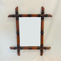 Image 1 of Miroir rectangulaire ancien en bois tourné façon bambou 1930s 