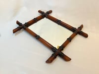 Image 2 of Miroir rectangulaire ancien en bois tourné façon bambou 1930s 